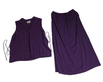 Conjunto de falda larga de rayón morado para mujer de Kathie Lee Collection y top con lazo lateral, talla M.
