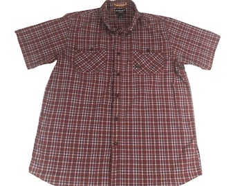 Camisa de trabajo Ariat Rebar para hombre, talla grande, a cuadros, manga corta, con botones, color rojo caoba.