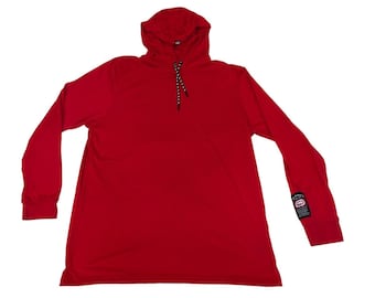 Ecko Unltd Camiseta roja de manga larga con capucha para hombre, estilo streetwear, con parche del logo del rinoceronte, talla L