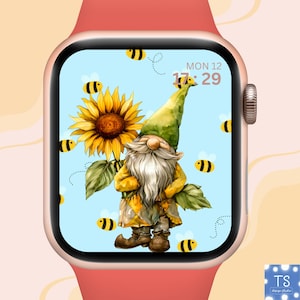 Gnome Apple Watch Wallpaper PNG – Gnome with Sunflower, Cute Affirmation Watch Face, Apple Watch Wallpaper Best Seller