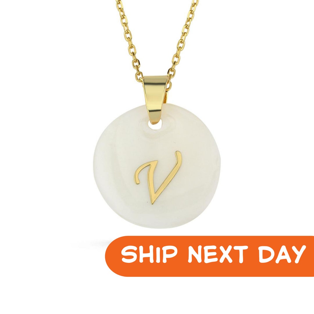 V Initial Necklace Jewel Initial Necklacejewels Initial Etsy