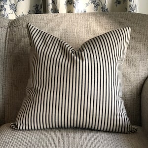Basics- Black and Cream Striped Pillow Cover with Zipper || Summer pillow cover || Ticking Stripe Fabric || 16x16 18x18 20x20 12x20 ||