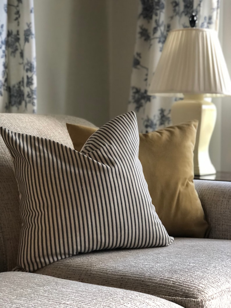 Black and Cream Striped Pillow Cover With Zipper Spring Pillow Cover