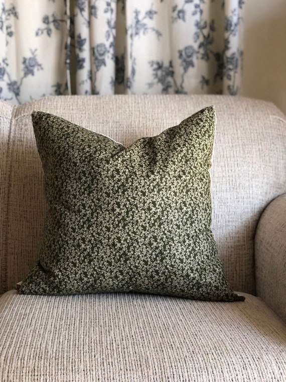 Green and Beige Floral Pillow Cover With Zipper Summer Pillow Cover 20x20 12x20 Etsy