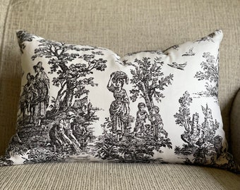 Black Toile Pillow Cover with Zipper || DOUBLE SIDED || 16x16 18x18 ||