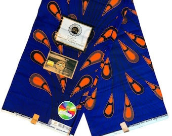African Wax Fabric 100% Cotton Ankara 1 to 12 Yards Wax Hitarget Authentic Hitarget.Blue Orange Bulbs Pattern Ankara
