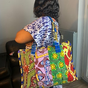 Patchwork-Stepptasche, afrikanisches Wachs, Ankara, Batik, für Frauen, Qualitätswachs, mehrfarbig, 100 % Baumwolle.