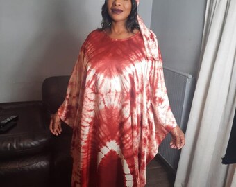 Boubou soie adiré Caftan Robe longue soie Tie and Die Adire Slik Batik