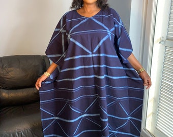 Robe Indigo Longue Bleu Adire Tye And Dye