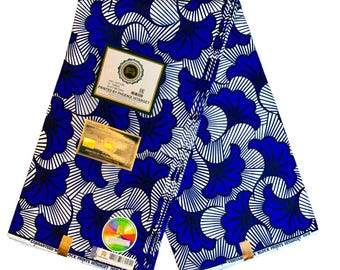 African Wax Fabric 100% Cotton Ankara Design 1 to 12 yards Wax Hitarget Royal Blue Wedding Flower, Blue King.
