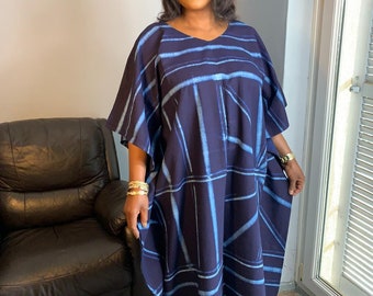 Robe Indigo Longue Bleu Adire Tye And Dye