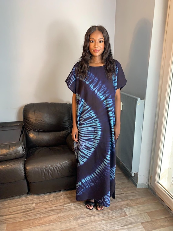 Women's Long Indigo Green Tie-dye Beach Dress, 100% Cotton - Etsy