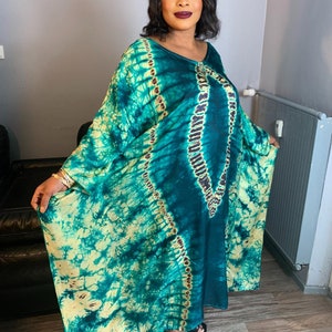 Women&#39;s Silk Adire Dress Caftan Long Silk Dress Tye And Dye Adire Slik Batik Dress 100% Silk Superior Quality Very Soft.