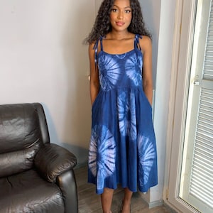 Indigo Blue Tye And Dye Batik Princess Dress.