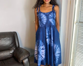 Indigo Blue Tye And Dye Batik Princess Dress.