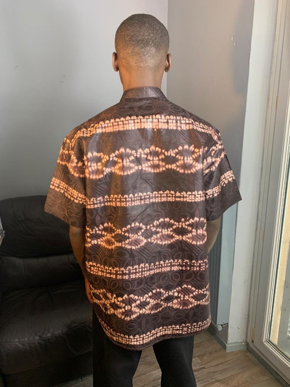 Dark Brown Men's Shirt, Batik, Bazin, Tye and Dye, Adire, Kampala