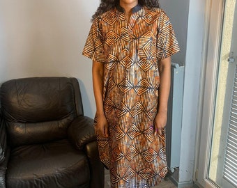 Robe Chemise Bazin Adire Tye and Dye, kampala batik