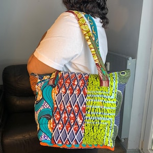 Sac Matelassé Patchwork Wax  Africain Ankara,  Pour Femme, batik, wax africain, 100% coton.