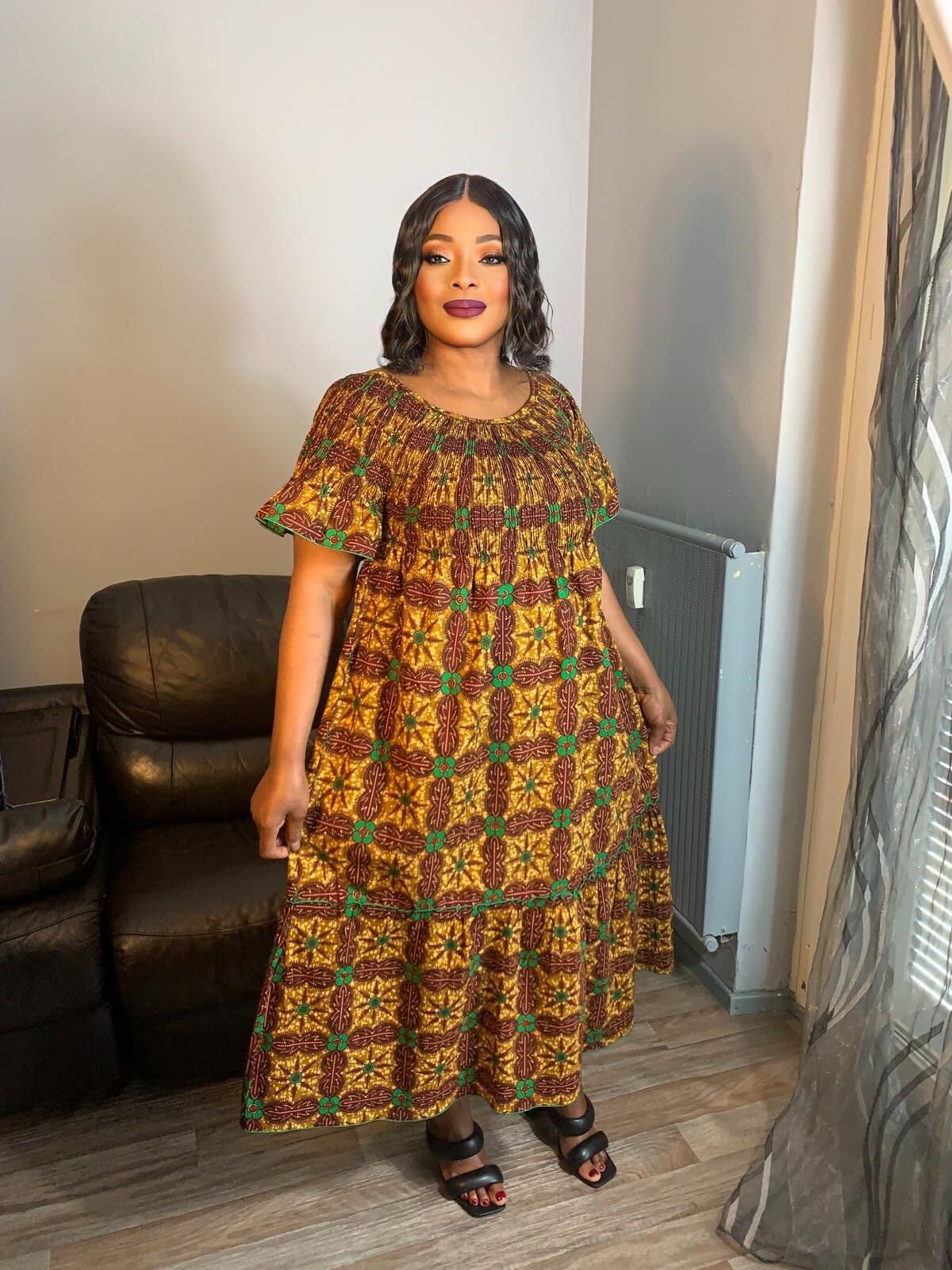 Oval African Wax Dress, high quality wax, cotton.