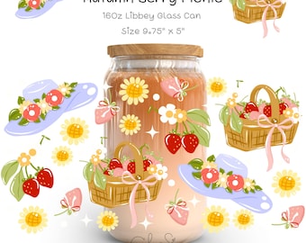 Autumn Picnic Libbey Glass Wrap PNG, Strawberry Fall Tumbler (Digital Download)