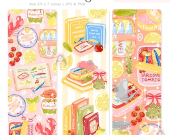 Sardine Bookmark Set, Seafood Kitchen, Book Lover Gift (PNG JPG Digital Download)