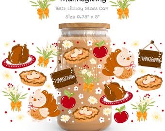 Thanksgiving Turkey Libbey Glass Can Wrap: Autumn Floral Design (PNG Digital Download)