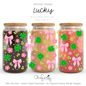 Papel pintado para vasos Lucky Clover Libbey, diseño floral con lazo de trébol (descarga digital de 9,75 x 5 pulgadas)