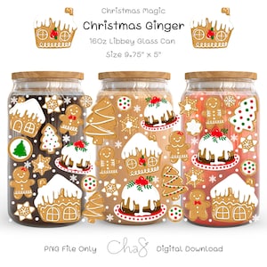 Christmas Ginger Libbey Glass Wrap PNG, Cute Gingerbread House Tumbler Wrap, Holiday Cookie Glass Cup Design, Xmas Winter Drink Wrap UVDTF