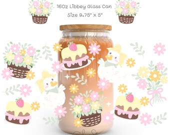 Baby Goose Cottagecore Glass Can Wrap, Floral Design (PNG Digital Download)