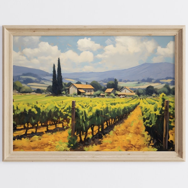 Vineyard Oil Painting, Napa Valley Vineyard Art Print, Vineyard Landscape Wall Art, Rustic Landscape Wall Art, Impressionist Painting