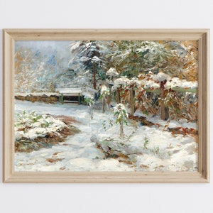 Winter Landscape Painting, Winter Garden Art Print, Winter Scenery Wall Art, Snow Scene Print, Vintage Oil Painting, Landscape Wall Art