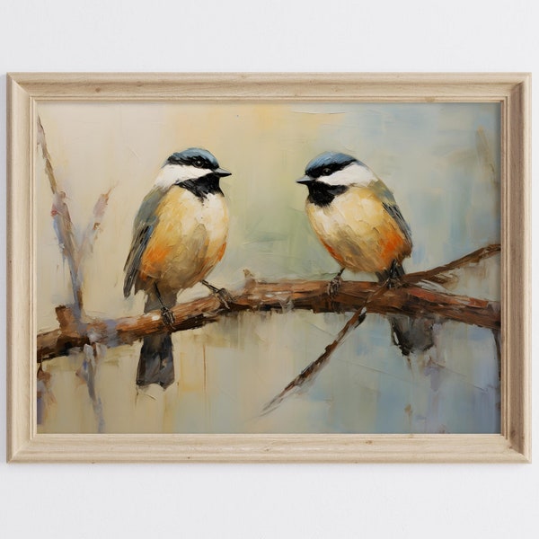 Birds Oil Painting, Birds Printable Art, Rustic Wall Art, Rustic Birds Art Print, Animal Wall Art, Farmhouse Wall Art, Cottage Art Print