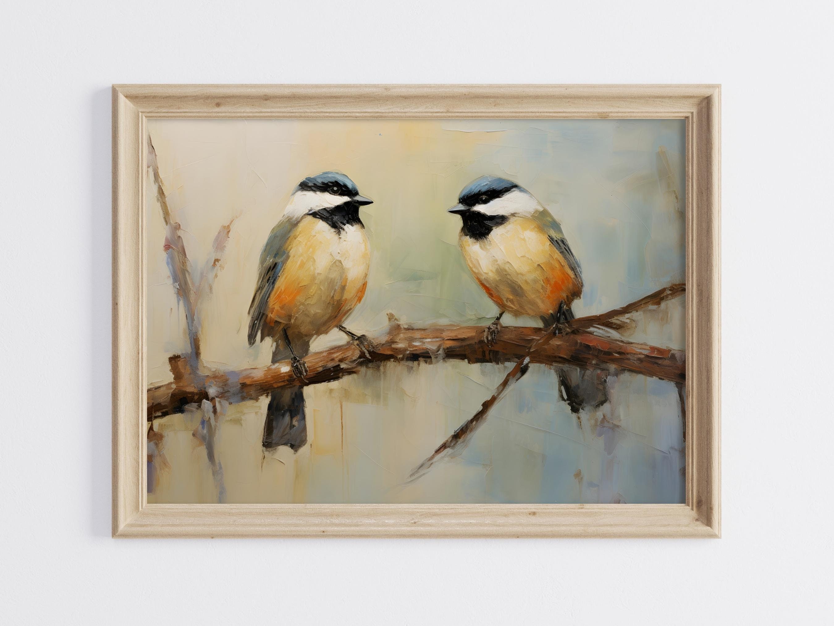 Birds Oil Painting, Birds Printable Art, Rustic Wall Art, Rustic Birds Art Print, Animal Wall Art, Farmhouse Wall Art, Cottage Art Print