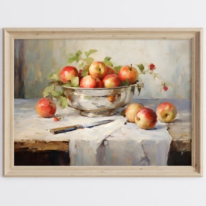 Apples Still Life Printable Art, Apple Oil Painting, Vintage Oil Painting, Still Life Printable Art, Vintage Kitchen Still Life Art Print