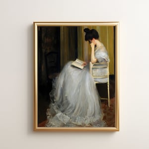 Woman Reading Art Print, Woman Reading Painting, Vintage Oil Painting, Girl Reading Painting, Vintage Woman Portrait, Reading Woman Art