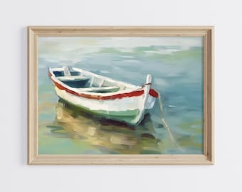 Boat Oil Painting, Small Boat Printable Art, Boat Wall Art, Coastal Wall Art, Lake House Wall Art, Rustic Wall Decor, Small Boat Painting