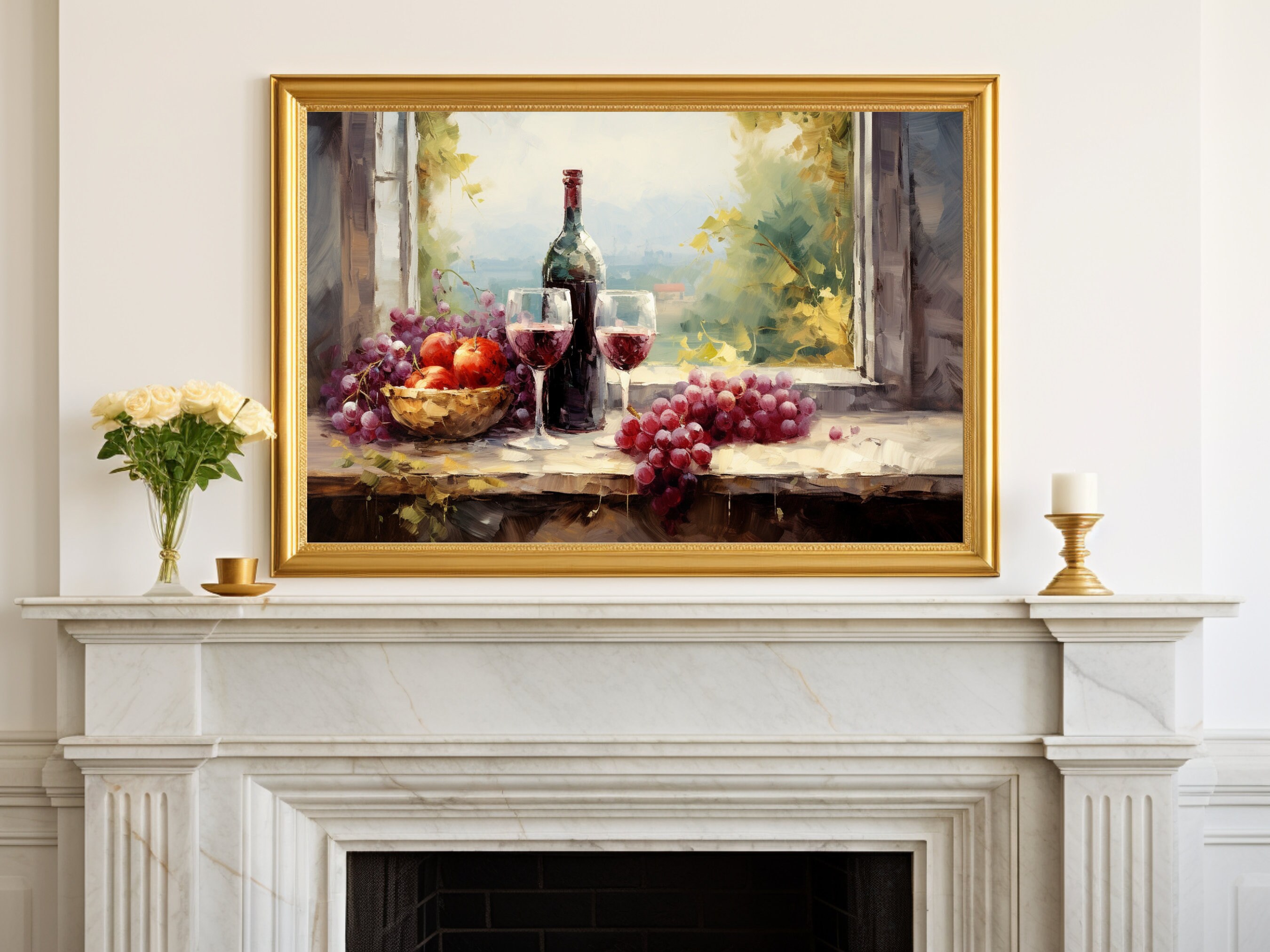 Wine and Grapes Art Print, Wine and Grapes Oil Painting, Printable Wall ...