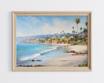 California Beach Printable Art, Beach and Ocean Art Print, Beach Oil Painting Wall Art, Printable Wall Art, Impressionist Art Printable
