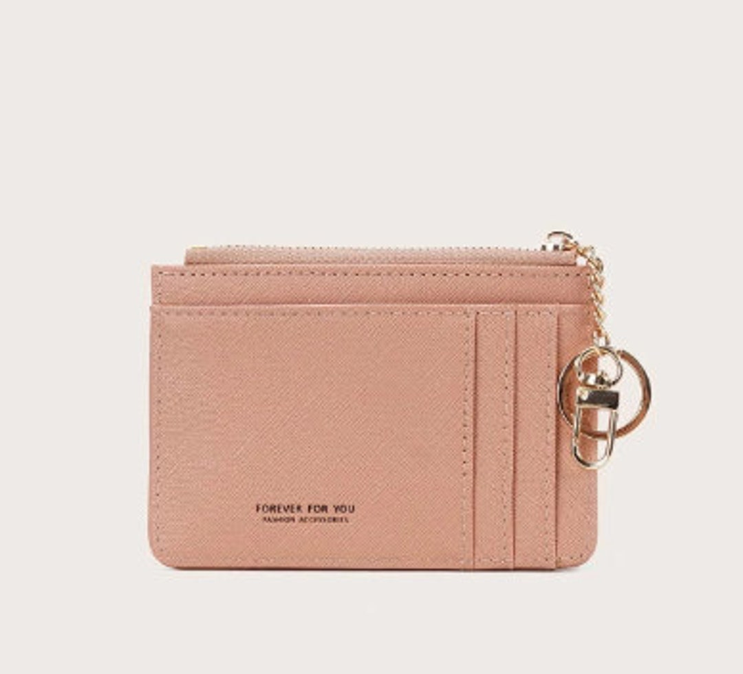 Vegan Leather Zip Card Holder With Keychain, Secure Zip Purse, Zipper Wallet, Slim Zip Card