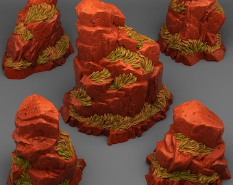 Tabletop miniature figure &quot;Red Giant Rocks&quot; for 28 mm scale, available in set or individually, unpainted stones for terrain, grimdark, diorama