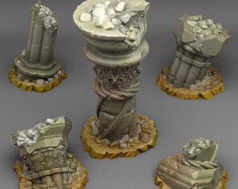 Tabletop miniature figure &quot;Ancient Greek Ruins&quot; for 28 mm scale, available as a set or individually, unpainted ruin for terrain, DnD, diorama