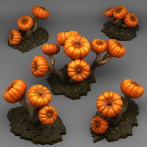 Tabletop miniature figure "Dark Pumpkin Trees" for 28 mm scale, available in set or individually, unpainted tree for terrain, diorama, DnD