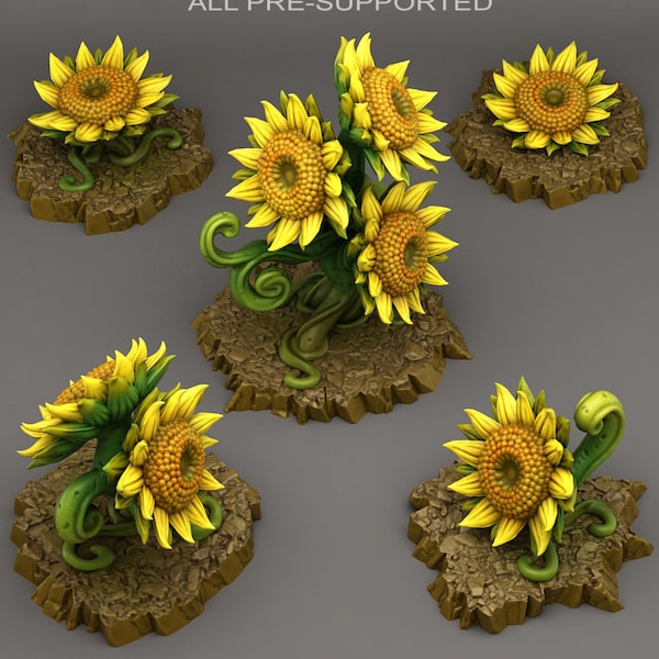 Tabletop Miniatur Figur "Fairy Sunflowers" für 28mm Maßstab, im Set oder einzeln erhältlich, unbemalte Pflanze für Terrain, DnD