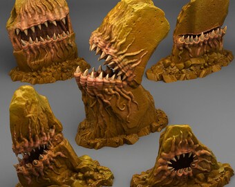 Tabletop miniature figure &quot;Carnivorous Stones&quot; for 28 mm scale, available in set or individually, unpainted stones for terrain, Grimdark, DnD