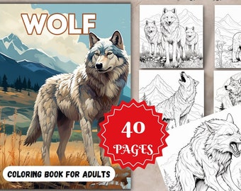 Wolf 40 Coloring pages, realistic, pdf download, wolves coloring book for adults and teens