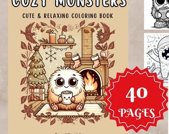 Cozy and Cute Monsters - 40 Coloring pages, pdf download, for adults and teens