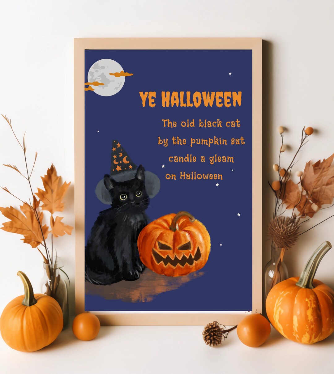 PRINTABLE Halloween Wall Art Cute Black Cat Halloween Witchy - Etsy