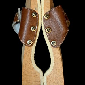 Rare Vintage 70&#39;s Dr. Scholl&#39;s Wooden Exercise Sandals Made In Austria/ BROWN/ 7-7.5US/ 1970s Scholl Clogs Raised TOE GRIPS
