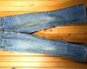 60's Levi's Big E 646 Flared Slim Fit/ MADE In USA, Orange Tab: ACTUAL 28x30.25"