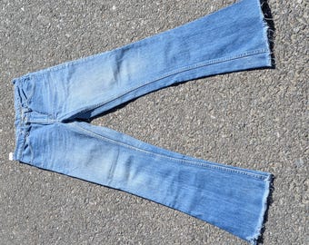 Jaren 70 Levi's 646 Flared Jeans/ Killer Fade, Slim Fit/ Made in USA, oranje lipje: ACTUAL: 27 x 32,5"